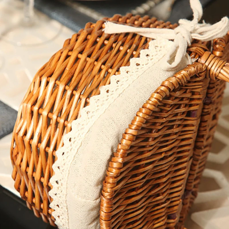 Handmade Wicker Basket with Handle Wicker Outdoor Camping Picnic Basket Food Fruit Rattan Storage Basket Tableware Supplies Bag - Image 5