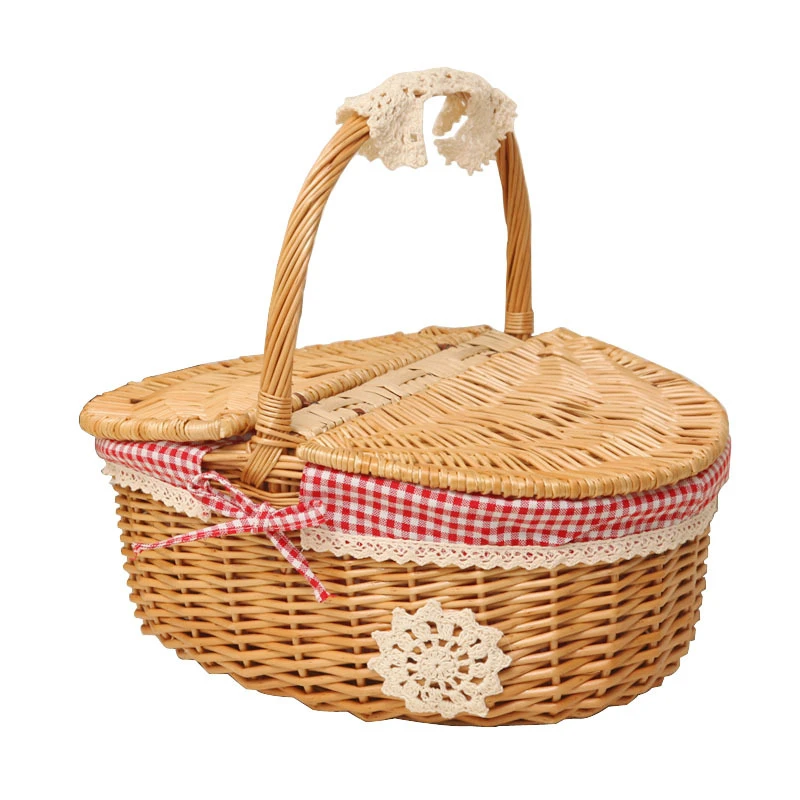 Handmade Wicker Basket with Handle Wicker Outdoor Camping Picnic Basket Food Fruit Rattan Storage Basket Tableware Supplies Bag - Image 7