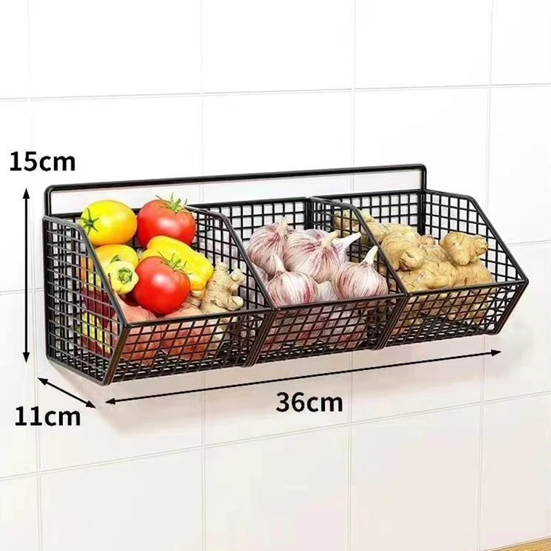 Storage Basket Free Punching Ginger Garlic Hanging Basket Kitchen Shelf Wall-mounted Condiment Frame Household Utensils - Image 5