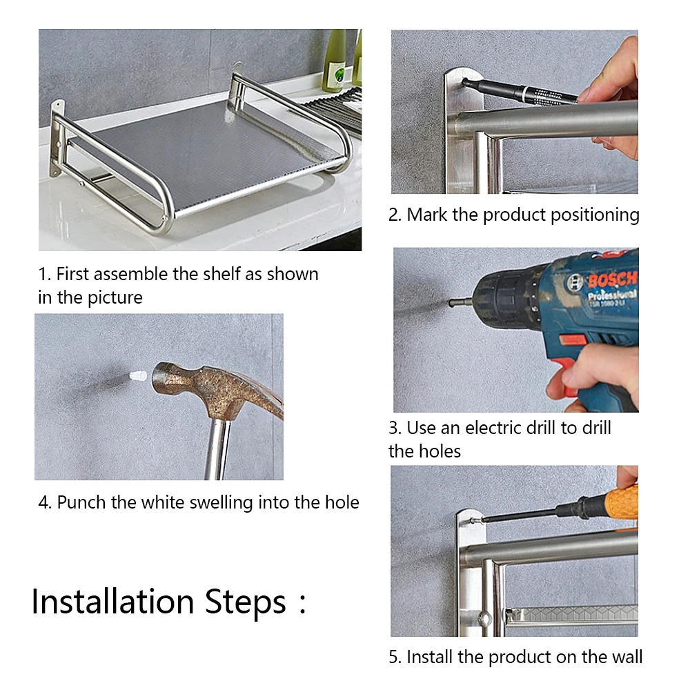 Microwave Oven Rack Stainless Steel Microwave Oven Shelf Wall-Mounted Kitchen Shelf Kitchen Shelves Counter - Image 16