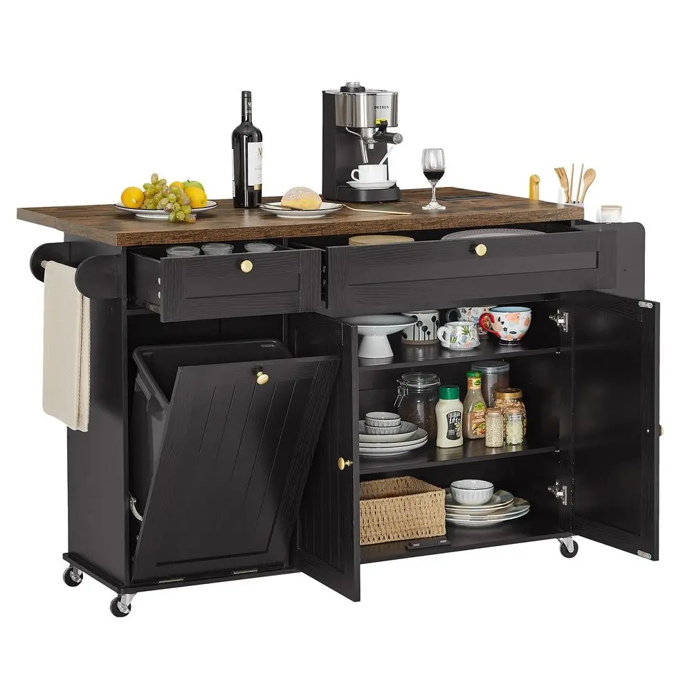 Kitchen Island with Power Outlet amp Drop Leaf, Kitchen Rolling Island with Spice Rack amp Towel Rack, Knife Holder, Kitchen Is