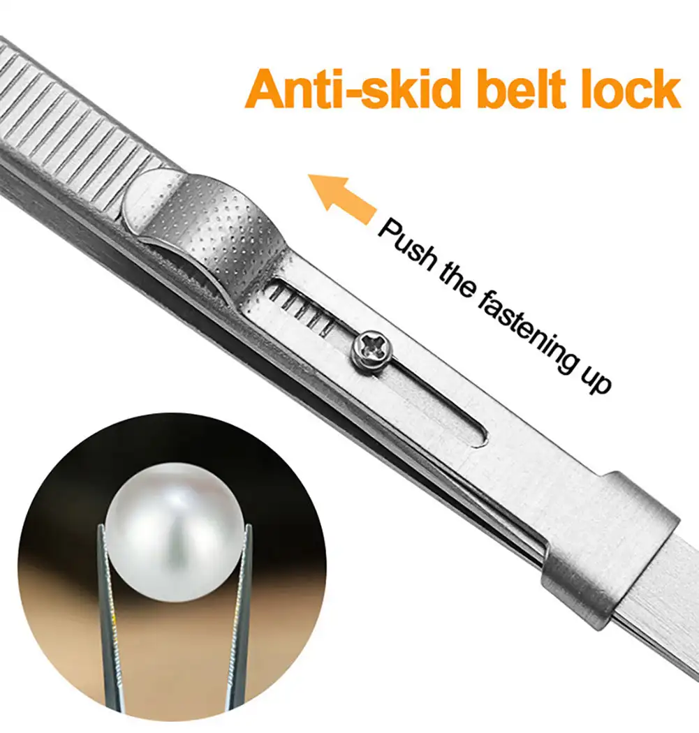 Adjustable Self Clamping Tweezers Jewelry Making Tool Slide Lock Stainless Steel Tweezers Electronic Component Repair Tools - Image 2