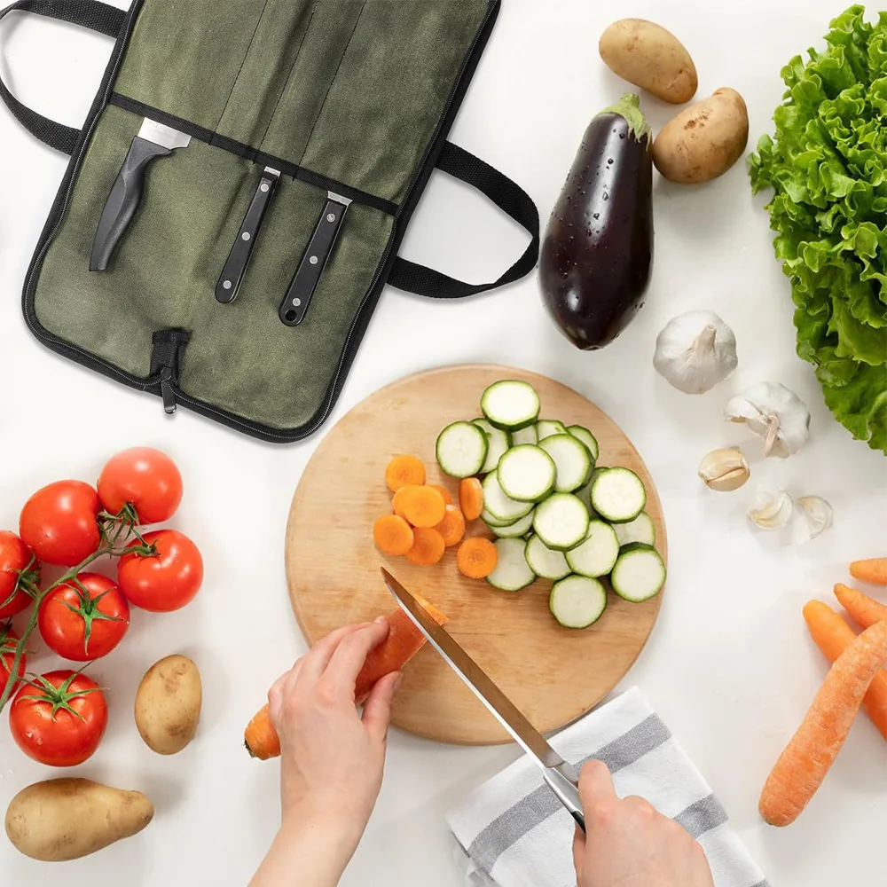 Chef Knives Storage Pouch Organizer Slicing Cleaver Carry Case Pocket Tools Professional Kitchen Knife Roll Bag 4 Slot Portable - Image 14