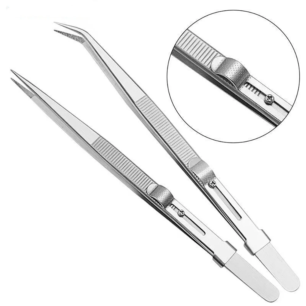 Adjustable Self Clamping Tweezers Jewelry Making Tool Slide Lock Stainless Steel Tweezers Electronic Component Repair Tools - Image 11