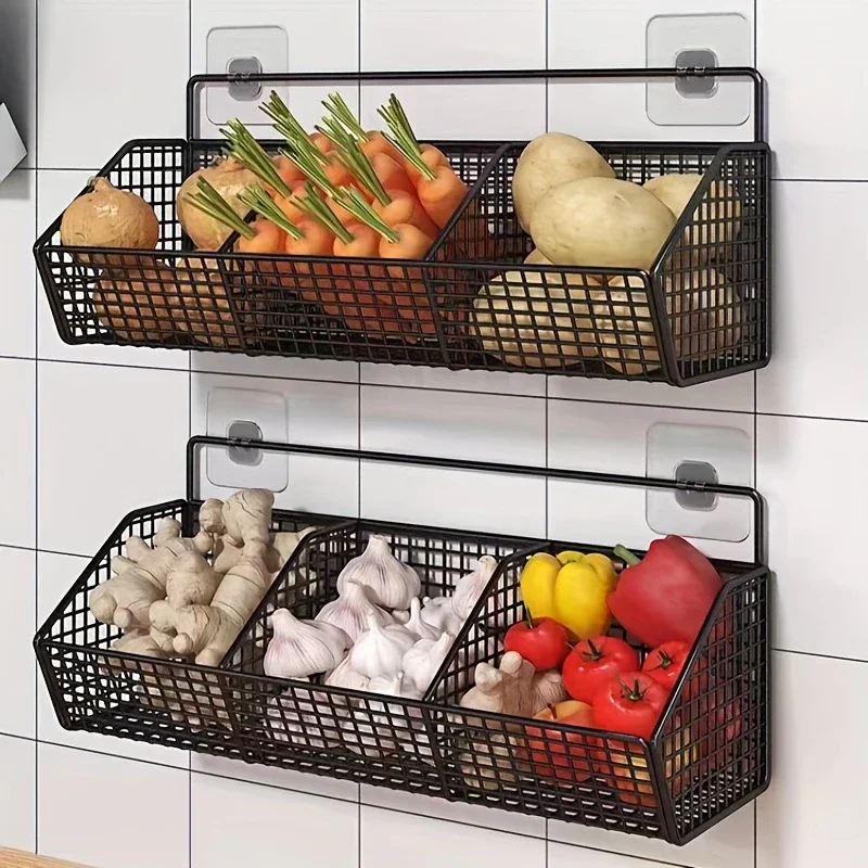 Storage Basket Free Punching Ginger Garlic Hanging Basket Kitchen Shelf Wall-mounted Condiment Frame Household Utensils