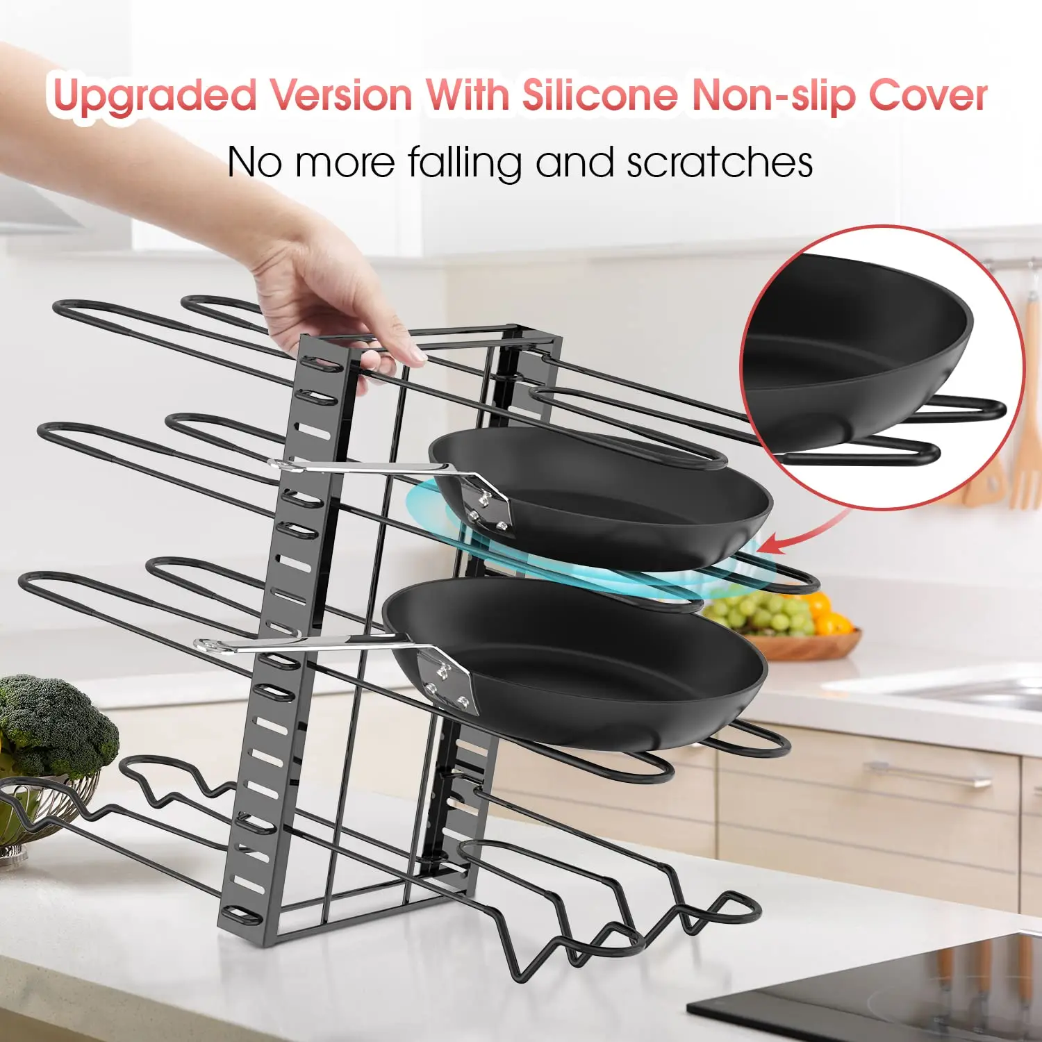 Pot Rack Organizer, 8 Tier Pots and Pans Organizer for Kitchen Organization & Storage, Adjustable Pot Lid Holders & Pan Rack - Image 5