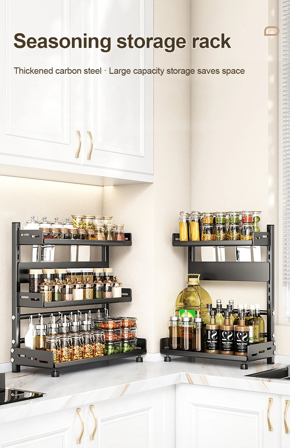 3 Tier Spice Storage Rack for Countertop Adjustable Spice Organization for Cabinet Kitchen Organizer Metal Shelf Black - Image 19