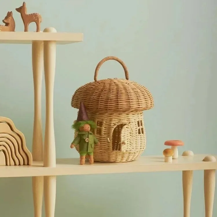 Rattan Woven Mushroom Basket Summer Portable Children Woven Bags Outdoor Vacation Picnic Baskets Kids Toy Sundries Organizer - Image 17
