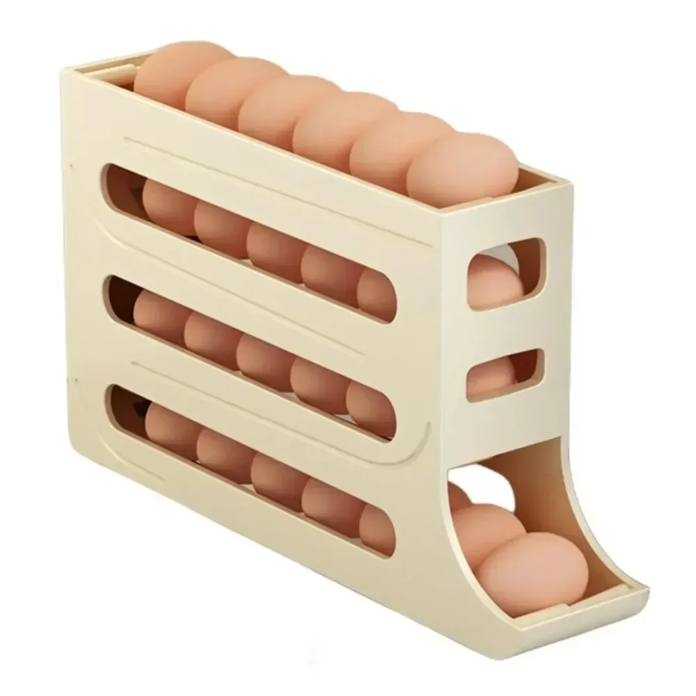 4 Layer Automatic Rolling Egg Dispenser Refrigerator Storage Box Fridge Organizer Rack for Kitchen - Image 6