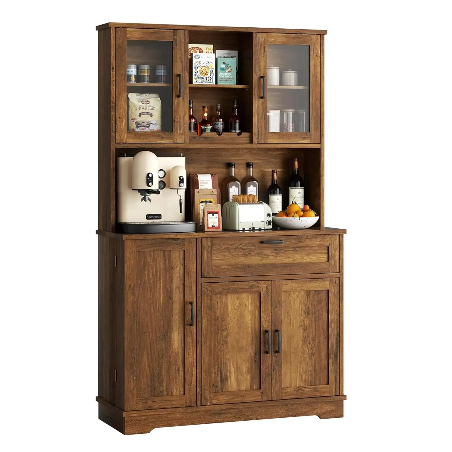 Tall Kitchen Pantry Storage Cabinet, Modern Pantry Cabinet with Hutch and Microwave Stand, Modern Kitchen Coffee, Customized - Image 9