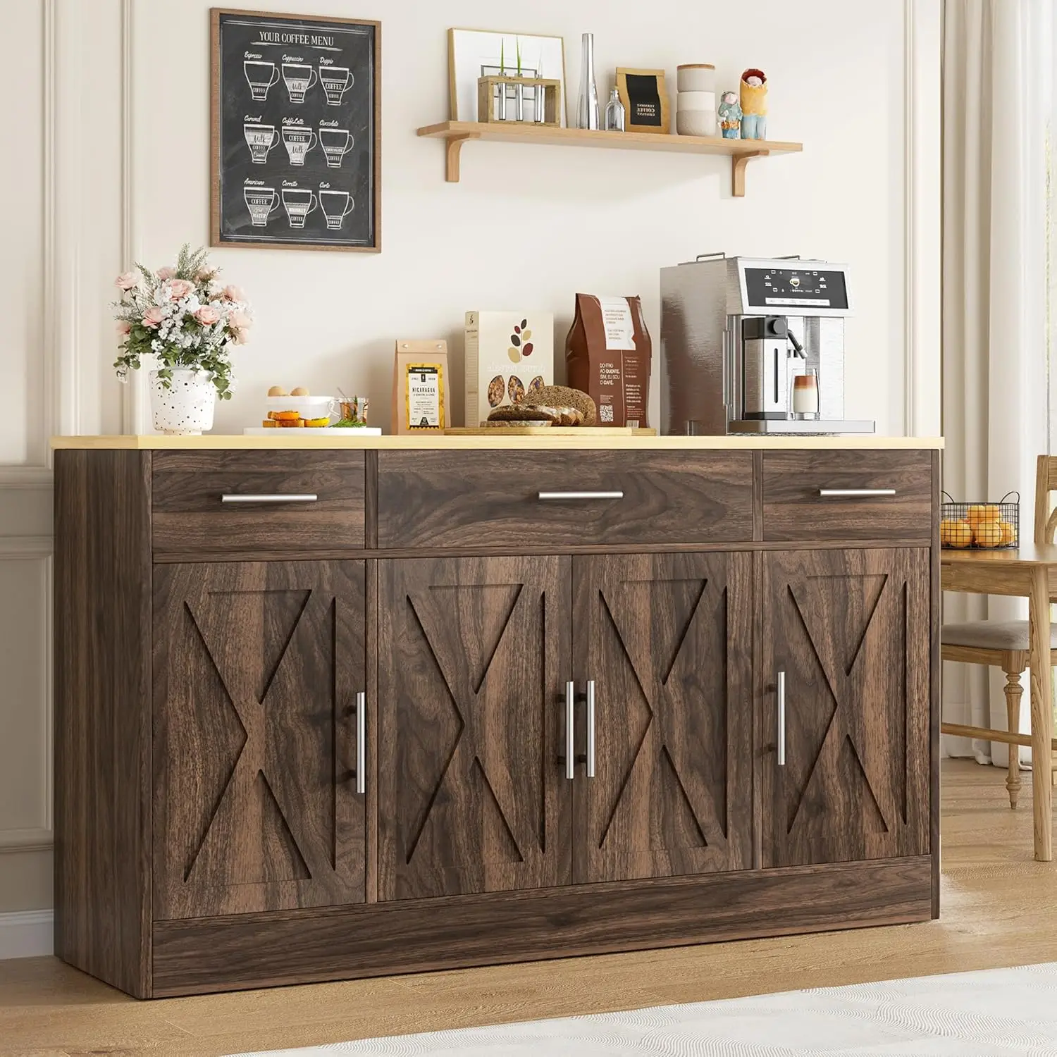 53" Large Buffet Cabinet Storage Sideboard Adjustable Shelves Drawers Kitchen Dining Room Custom - Image 7