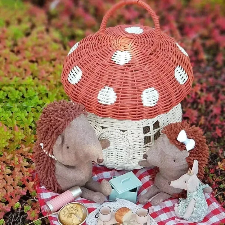Rattan Woven Mushroom Basket Summer Portable Children Woven Bags Outdoor Vacation Picnic Baskets Kids Toy Sundries Organizer - Image 29