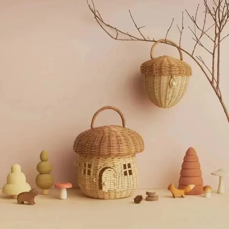 Rattan Woven Mushroom Basket Summer Portable Children Woven Bags Outdoor Vacation Picnic Baskets Kids Toy Sundries Organizer - Image 20