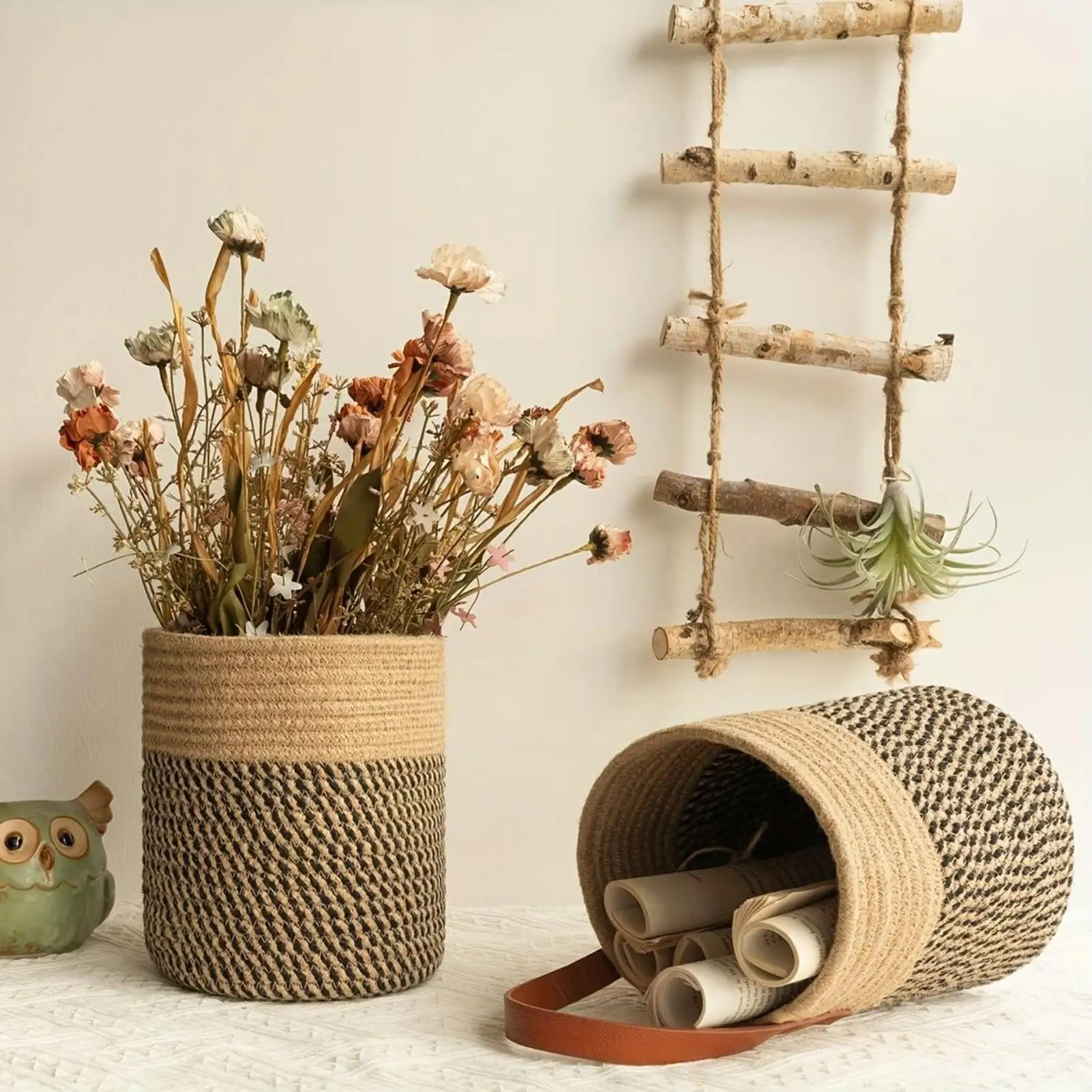 Rope Woven Baskets for Organizing Woven Rope Storage Basket Multifunctional Toy Basket for Desktop Nursery Office Bathroom Books - Image 5