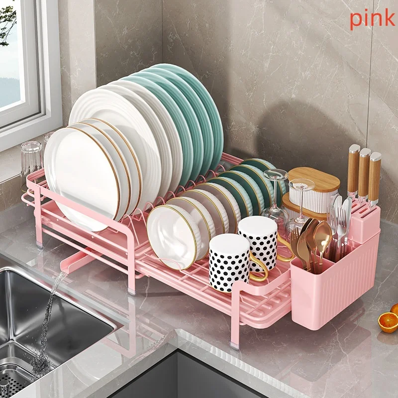 Expandable dish storage rack automatic draining rotatable drain rack adjustable counter organizer kitchen storage rack - Image 10
