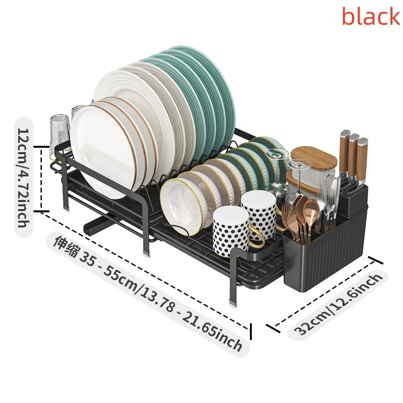 Expandable dish storage rack automatic draining rotatable drain rack adjustable counter organizer kitchen storage rack - Image 8