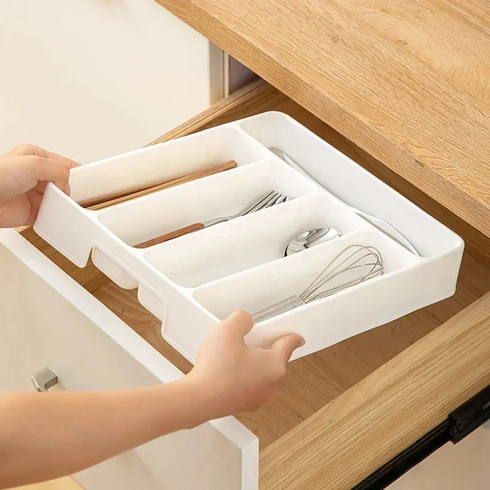4/5 Compartment Cutlery Tray Rectangle Kitchen Drawer Organizer for Spoon Fork Separation Easy-Clean Home Storage Box decorative - Image 11
