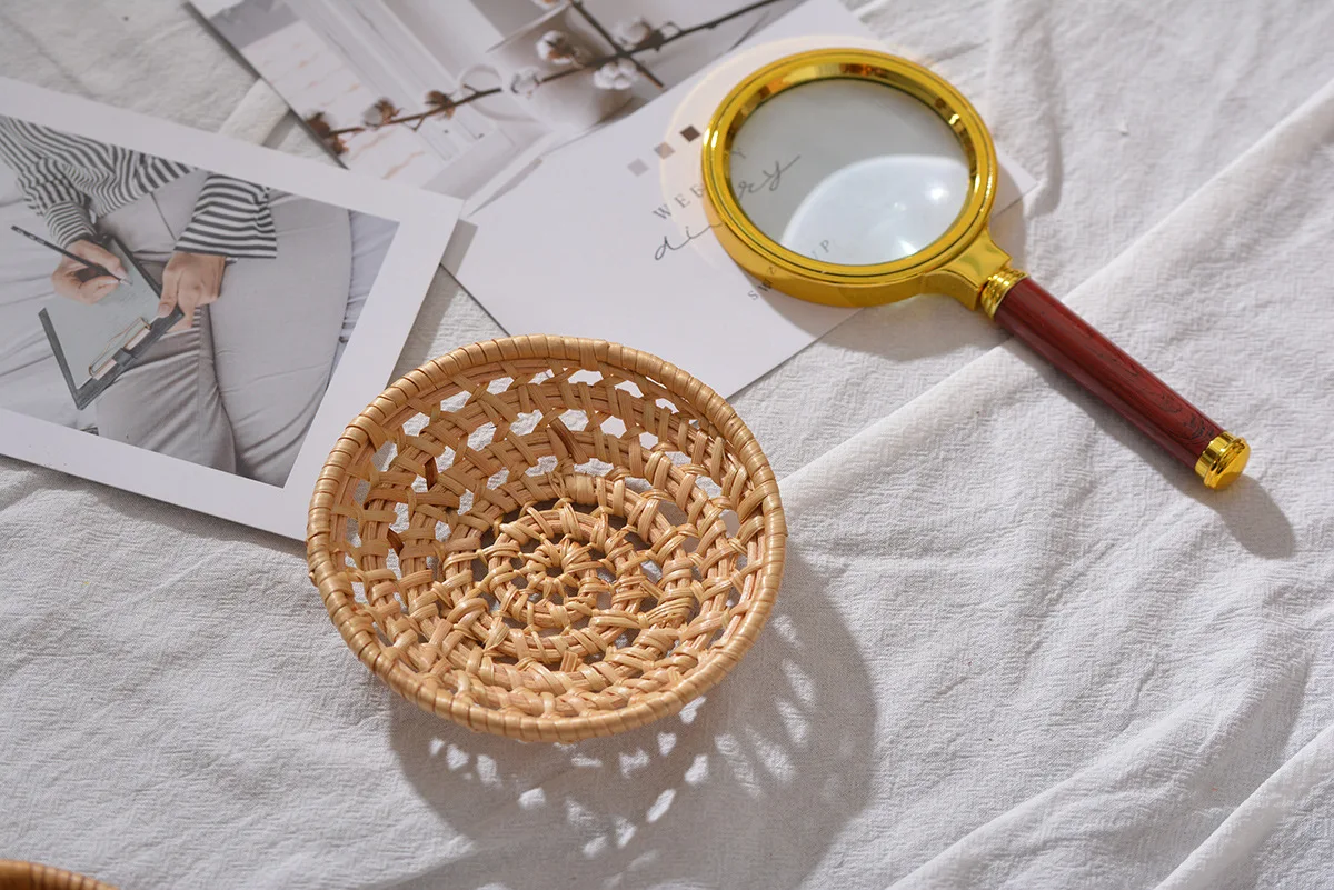 Minimalist Handwoven Rattan Baskets,Round Hollow Storage Trays for Fruit, Vegetables, Snacks, Decorative Wicker Basket for Home - Image 12
