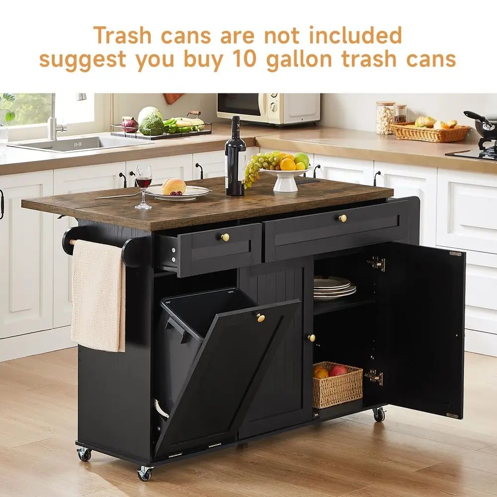 Kitchen Island with Power Outlet amp Drop Leaf, Kitchen Rolling Island with Spice Rack amp Towel Rack, Knife Holder, Kitchen Is - Image 6