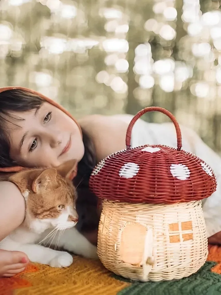 Rattan Woven Mushroom Basket Summer Portable Children Woven Bags Outdoor Vacation Picnic Baskets Kids Toy Sundries Organizer - Image 32