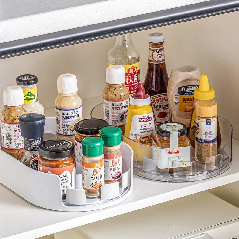 360 Rotating Refrigerator Storage Box Multifunctional Spice Organizer Simple Drink Tray for Kitchen Countertop - Image 2