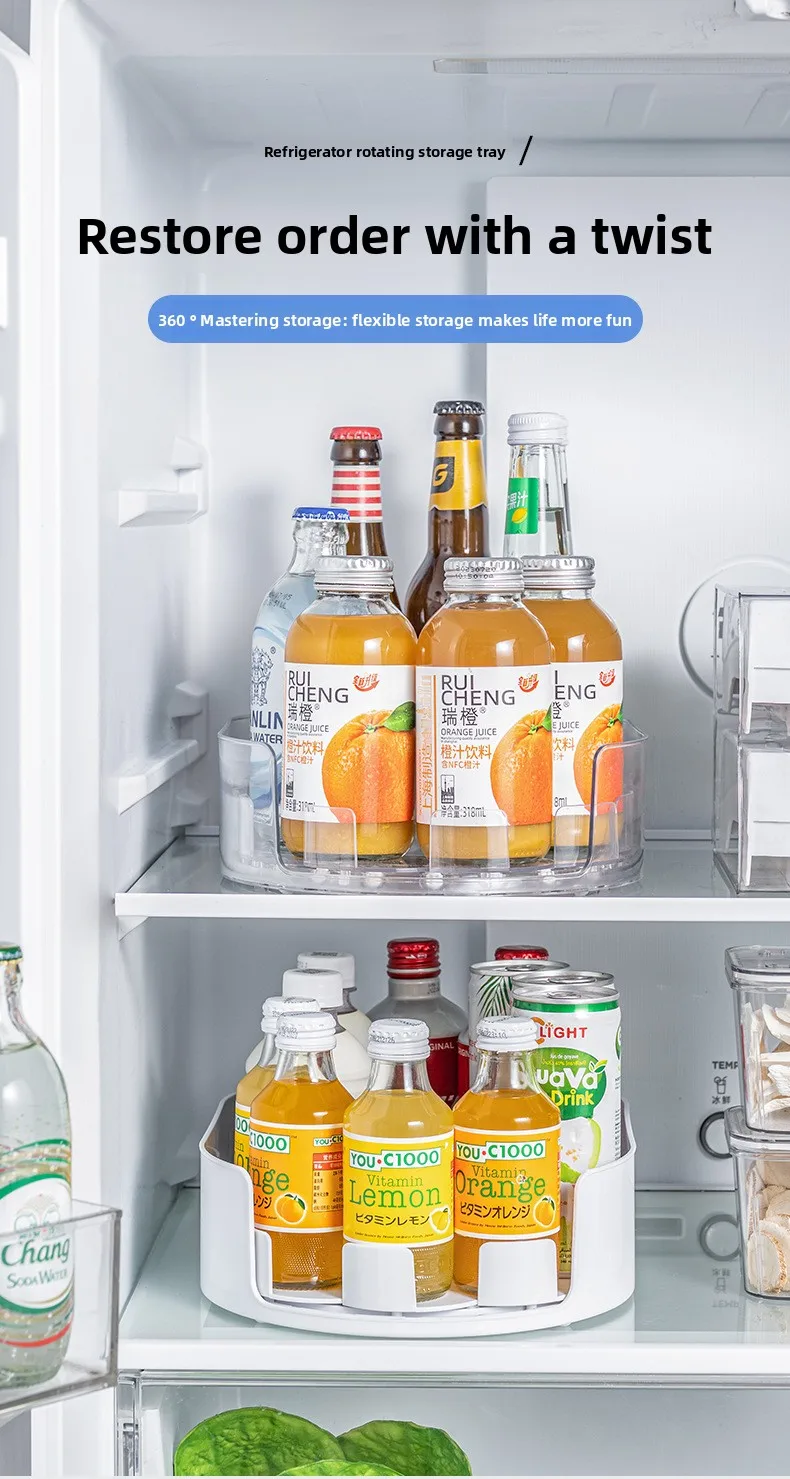 360 Rotating Refrigerator Storage Box Multifunctional Spice Organizer Simple Drink Tray for Kitchen Countertop - Image 10