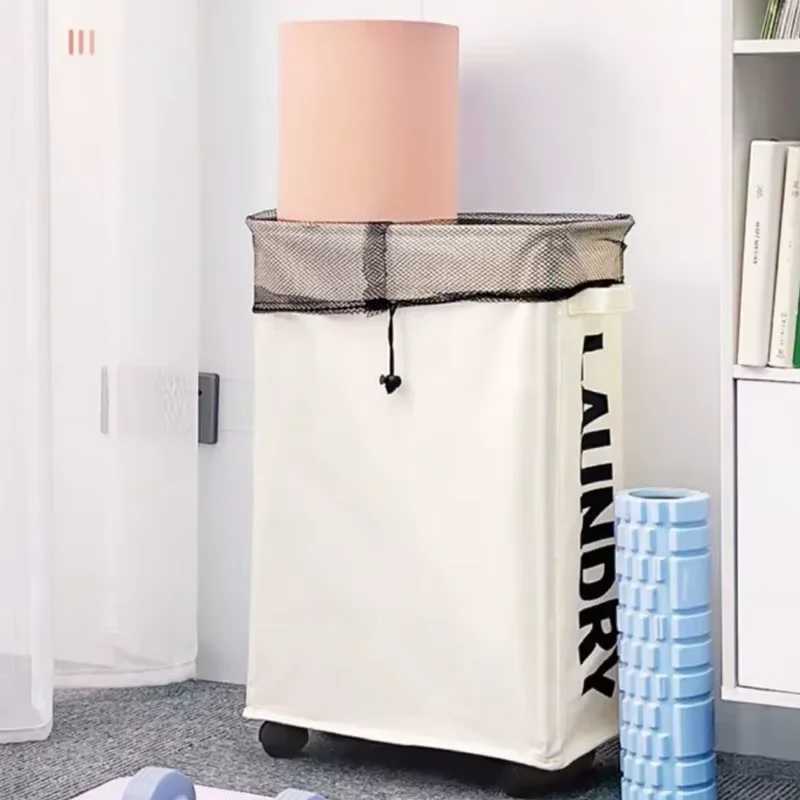 Beige Foldable Laundry Basket with Wheels, Large Waterproof Storage for Dirty Clothes Yoga Mat Home Organization - Image 13
