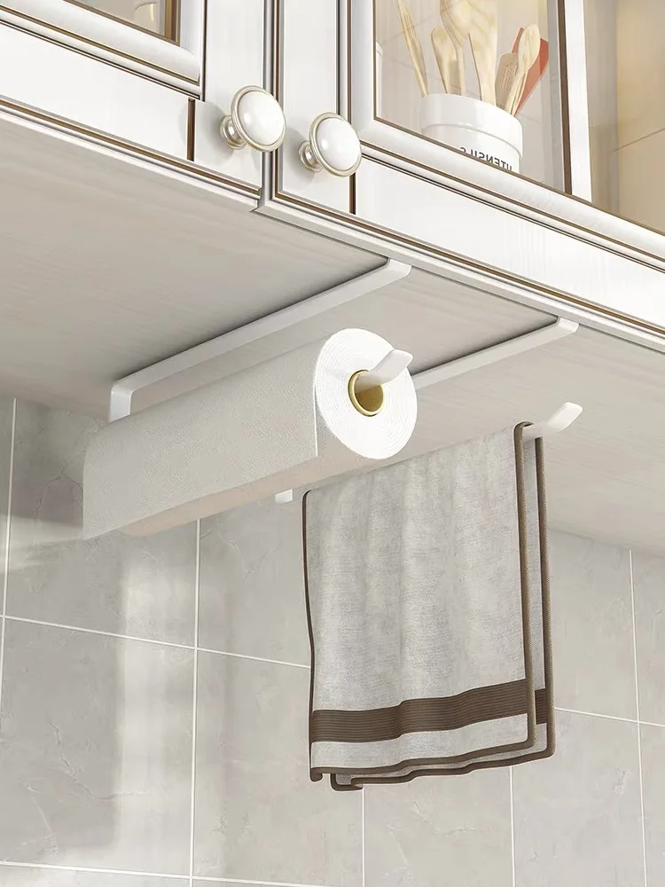 No Punching Kitchen Paper Towel Holder Cabinet Hanger Wall Mounted Toilet Roll Storage Rack Bathroom Accessories - Image 12