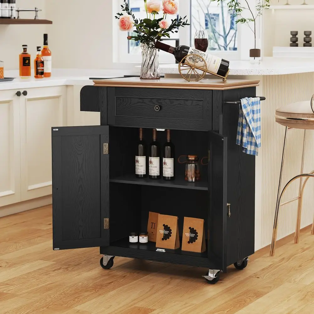 26 Small Kitchen Island, Vintage Wood Rolling Kitchen Island Cart with Storage Cabinet and Drawer, Kitchen Cart on Wheels with - Image 9