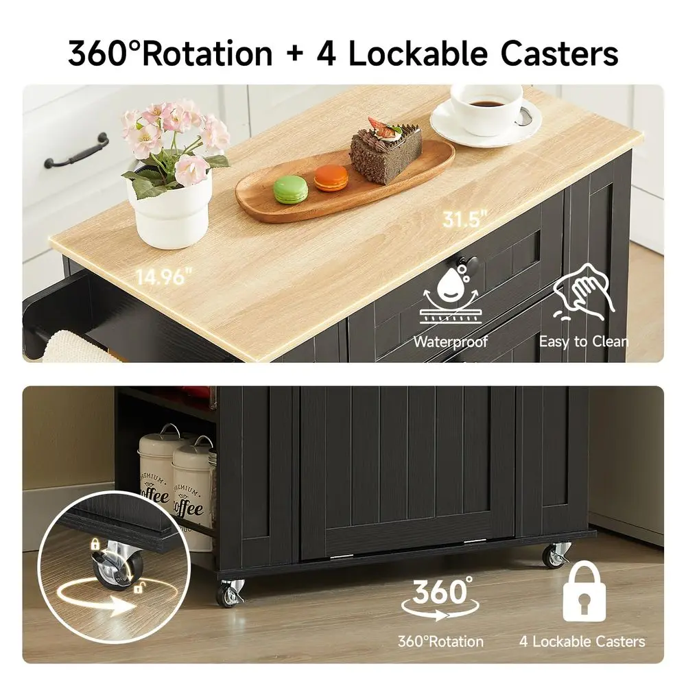 35 Kitchen Island with Trash Can Cabinet amp Power Outlet, Rolling Kitchen Cart with Storage Drawer, 6Tier Spice Rack, Portable - Image 11