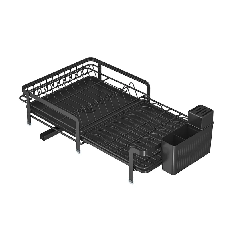 Expandable dish storage rack automatic draining rotatable drain rack adjustable counter organizer kitchen storage rack - Image 6