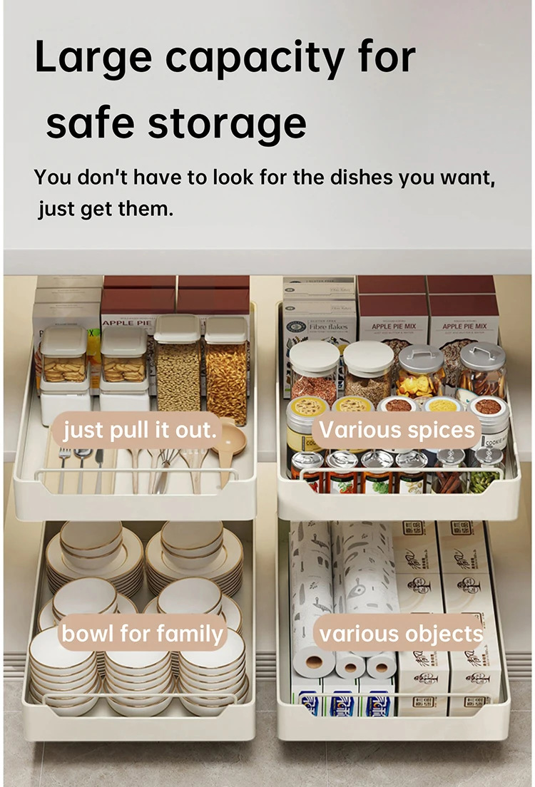 Kitchen Storage Box with Sliding Rail Pull-out Cabinet Storage Rack Spice Pantry Shelves Drawer Kitchen Organizer Basket - Image 13