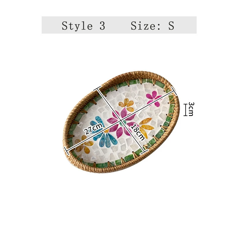 Handwoven Rattan Oval Tray with Shell Mosaic Inlay, Decorative Serving Tray for Coffee, Tea, Snacks, Bathroom Vanity Organizer - Image 10