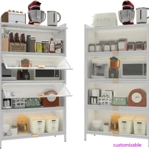 5Tier Kitchen Pantry Storage Cabinet,56in Microwave Stand with 3Flip-up Doors,Freestanding Kitchen Bakers Rack,Living and Office