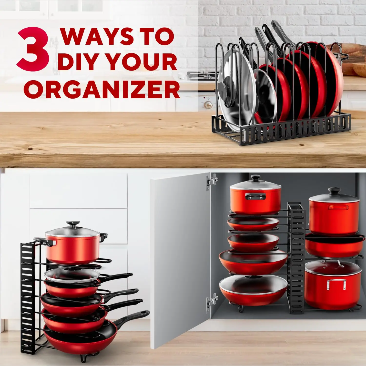 Pot Rack Organizer, 8 Tier Pots and Pans Organizer for Kitchen Organization & Storage, Adjustable Pot Lid Holders & Pan Rack - Image 15