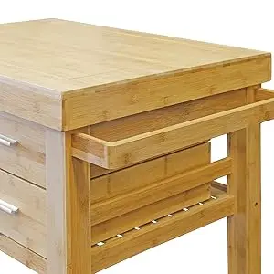 Home Aesthetics Rolling Kitchen Island Cart with Drawers Shelves, Butcher Block Food Prepping Cart Trolley on Wheels,Bamboo Wood - Image 11