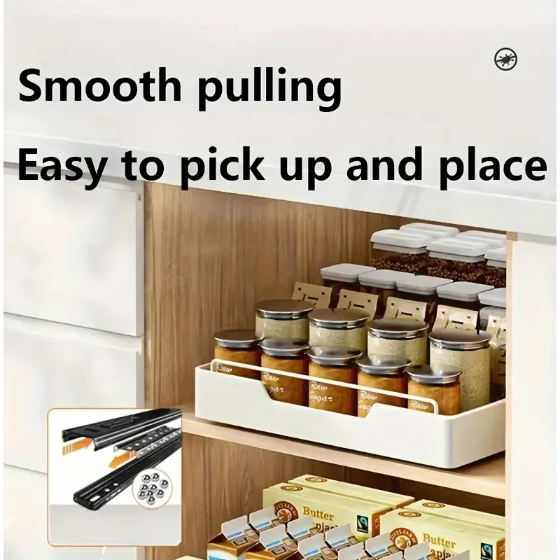 New Kitchen Storage Rack with Slide Rails Pull-out Kitchen Drawer Type Storage Tray Spice Box Storage Shelf Cabinets Organizer - Image 31
