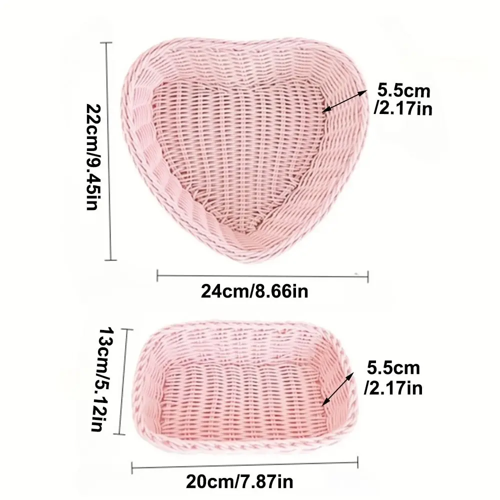 New Hand Woven Imitation Rattan Basket Plastic Heart Shape Wicker Basket Storage Basket Photo Props - Image 13