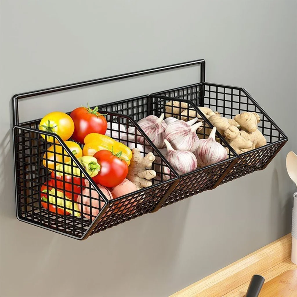 Storage Basket Free Punching Ginger Garlic Hanging Basket Kitchen Shelf Wall-mounted Condiment Frame Household Utensils - Image 4