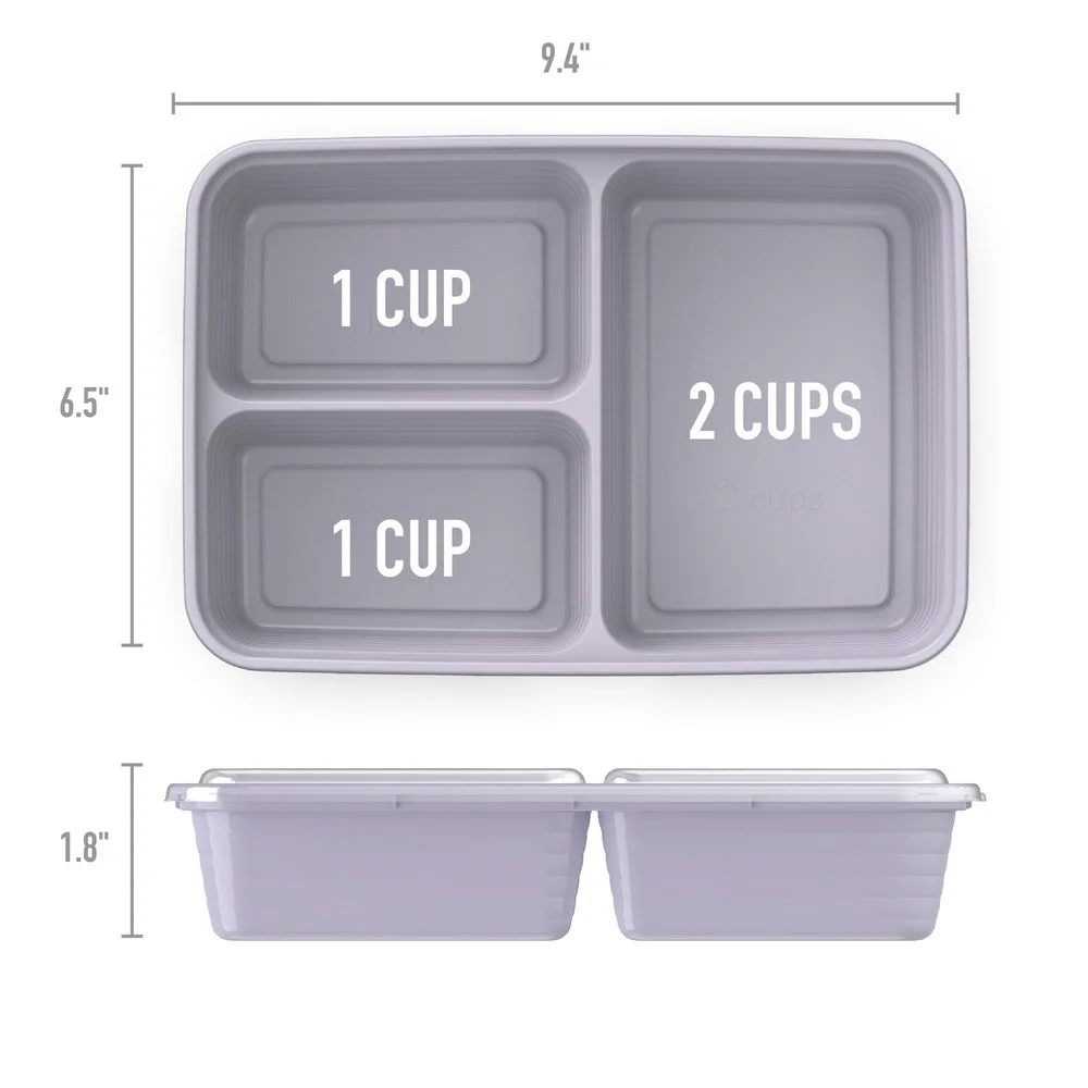 20-Piece Meal Prep Kit 3-Compartment Storage Containers with Lids Stackable Microwave Safe Reusable BPA-Free Healthy Portion - Image 4