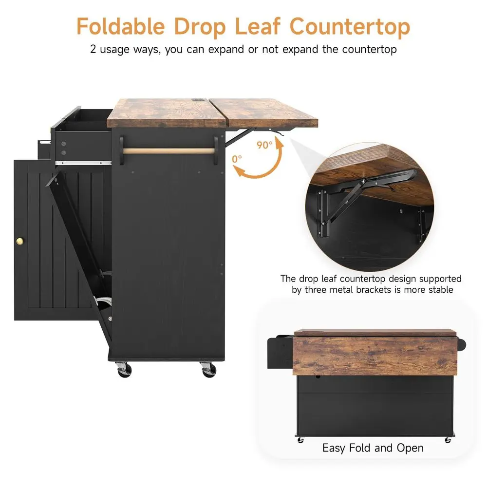 Kitchen Island with Power Outlet amp Drop Leaf, Kitchen Rolling Island with Spice Rack amp Towel Rack, Knife Holder, Kitchen Is - Image 10