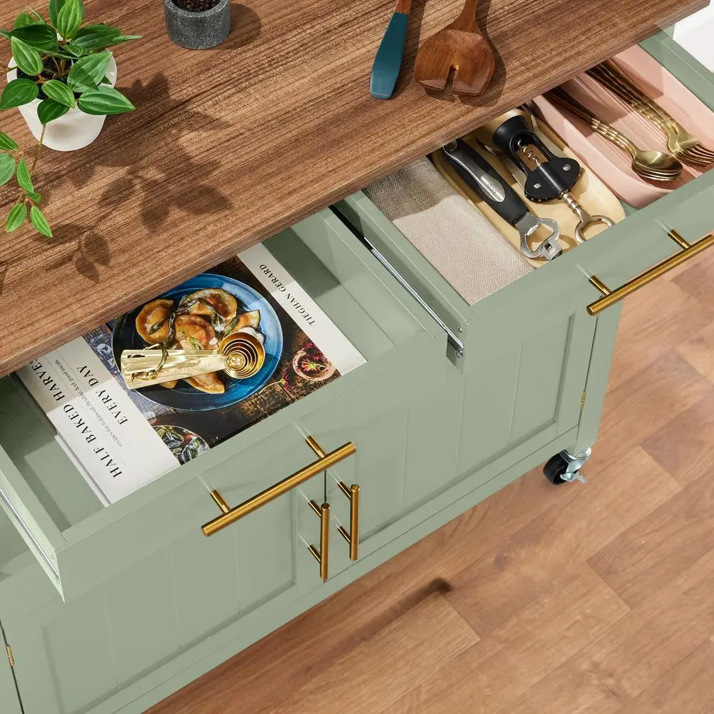 36in Large Rolling Kitchen Island Cart, 2Door Cabinet, 2 Drawers, PullOut Shelf, Power Outlet, Hooks, amp Swivel Lockable Wheel - Image 11