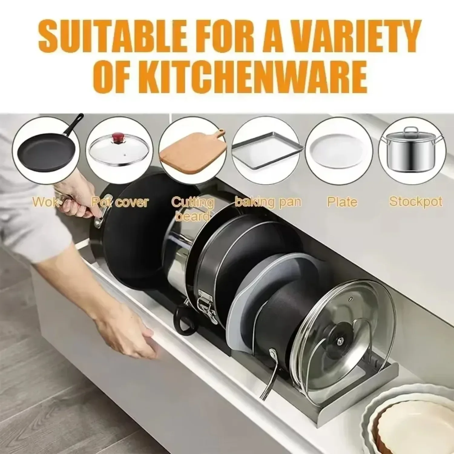 Expandable Pots and Pans Storage Rack for Cabinets Pot and Lid Holder with 6 Adjustable Shelves for Kitchen Organization Tools - Image 5