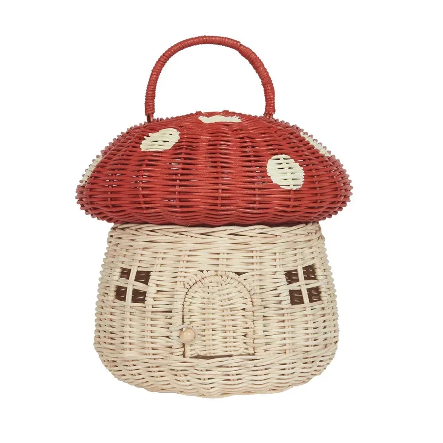Rattan Woven Mushroom Basket Summer Portable Children Woven Bags Outdoor Vacation Picnic Baskets Kids Toy Sundries Organizer - Image 10