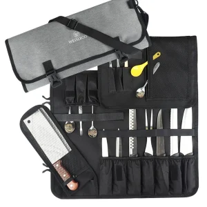 WESSLECO Chef Knife Bag Roll Carry Case Kitchen Cooking Portable Durable Storage Pockets