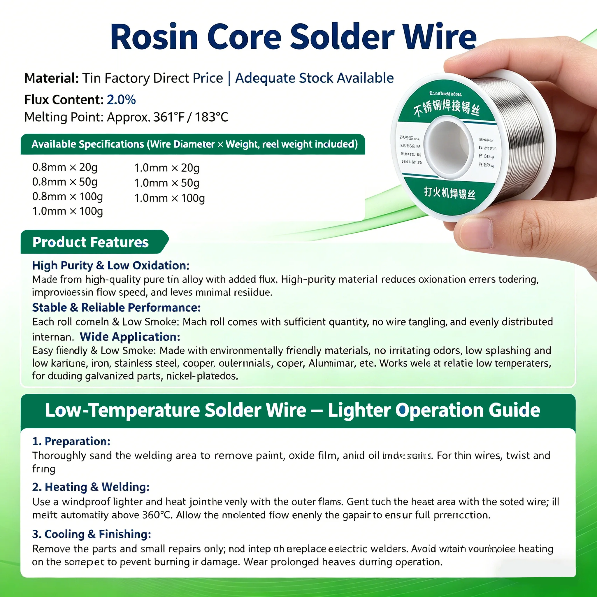 0.8mm 1.0mm 20g 50g 100g Soldering Tin Wire Tin Melt Rosin Core Solder Soldering Wire Roll No-clean FLUX 2.0% - Image 6