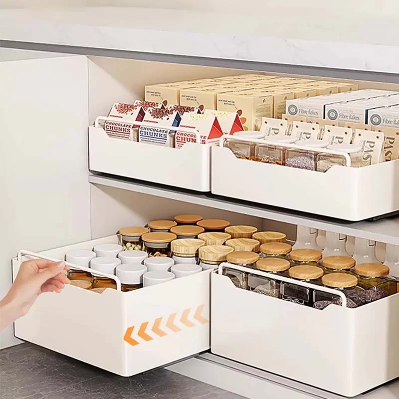 New Kitchen Storage Rack with Slide Rails Pull-out Kitchen Drawer Type Storage Tray Spice Box Storage Rack Cabinets Organizer - Image 3