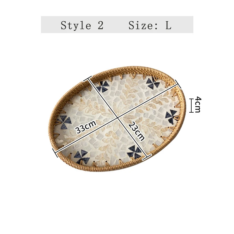 Handwoven Rattan Oval Tray with Shell Mosaic Inlay, Decorative Serving Tray for Coffee, Tea, Snacks, Bathroom Vanity Organizer - Image 9