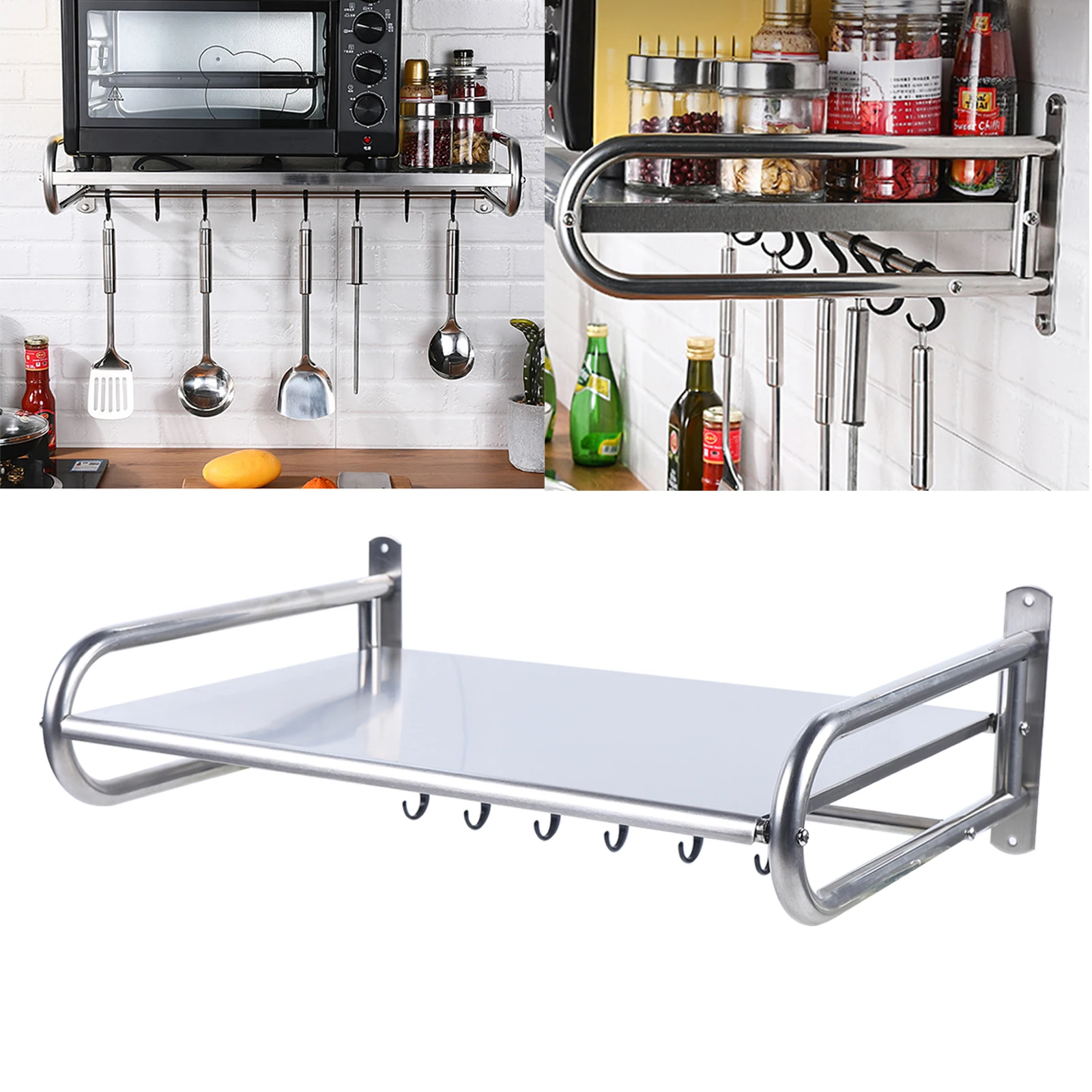 Microwave Oven Rack Stainless Steel Microwave Oven Shelf Wall-Mounted Kitchen Shelf Kitchen Shelves Counter - Image 10