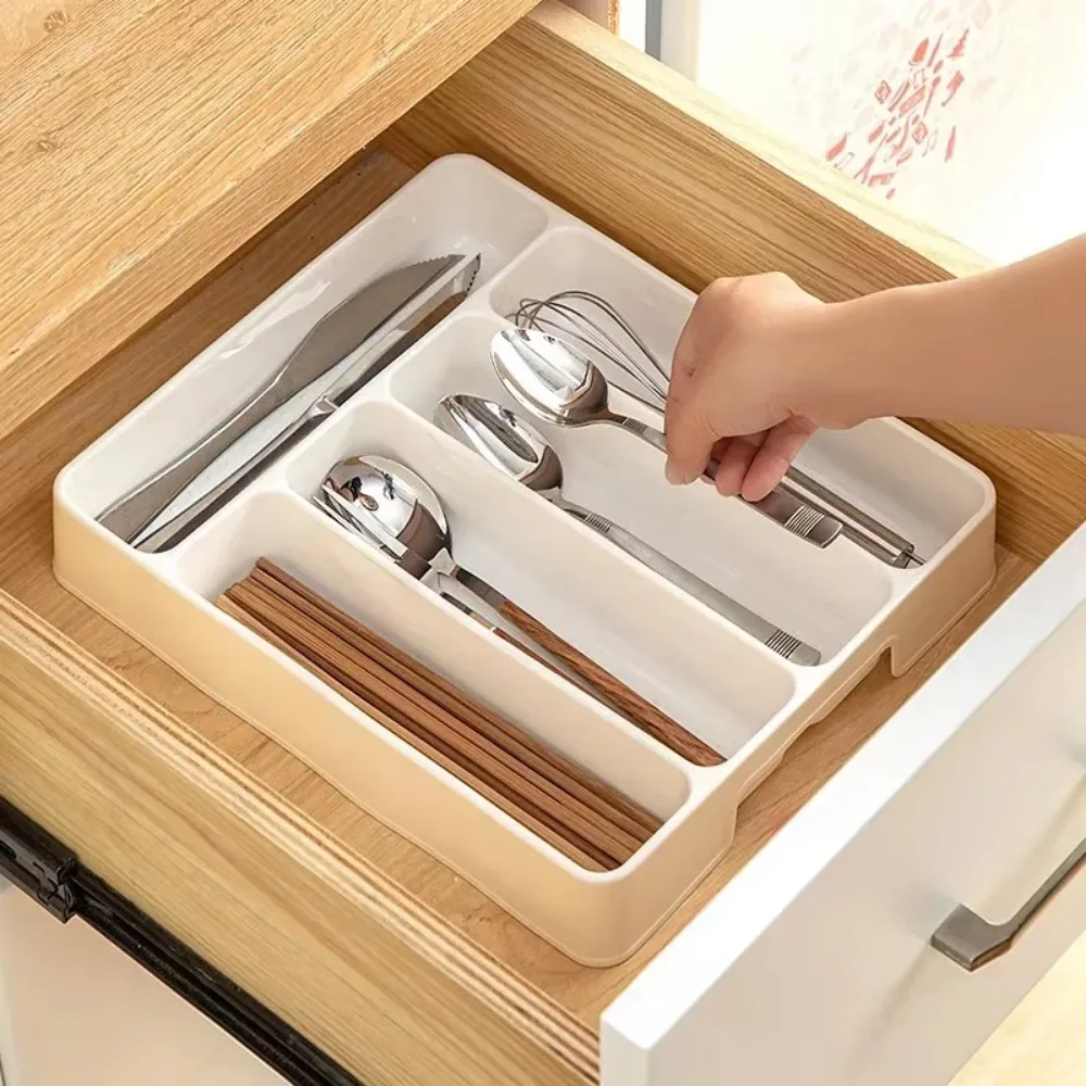 4/5 Compartment Cutlery Tray Rectangle Kitchen Drawer Organizer for Spoon Fork Separation Easy-Clean Home Storage Box decorative - Image 4